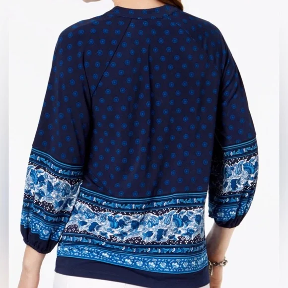 Michael Kors Top Blouse Navy/Royal Paisley - Picture 3 of 7
